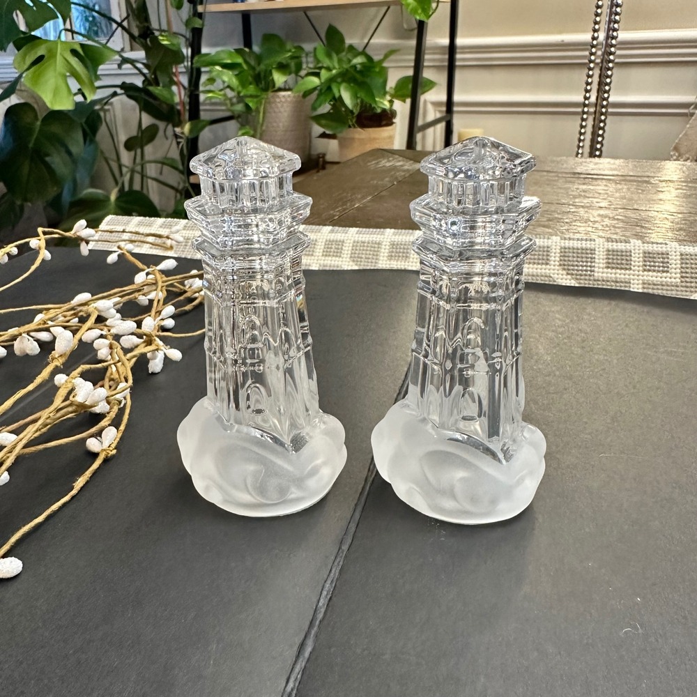 LENOX Full Lead Crystal Light House Salt and Peper Shakers Vintage NEW RareCzech - Picture 3 of 7